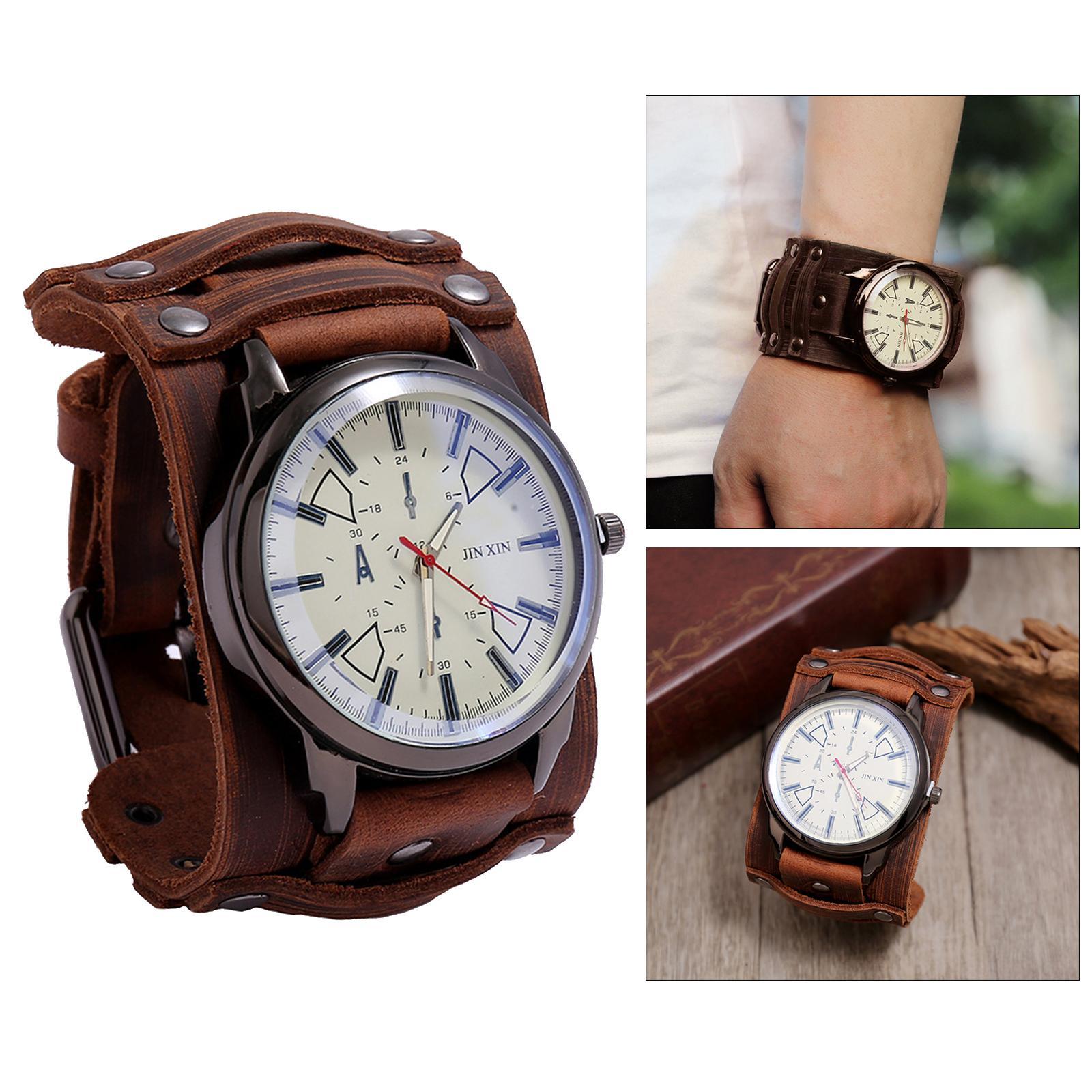 2 Pcs Retro Punk Pointer Watch Leather Wide Belt Strap Adjustable Gifts