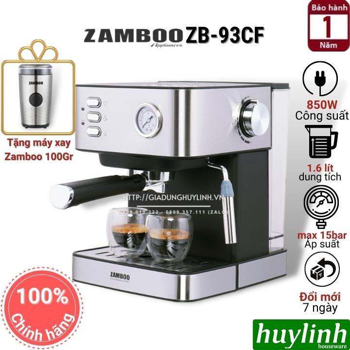 Máy pha cafe gia đình Zamboo ZB-93CF - 850W - áp suất 15 bar - Tặng 500gr cà phê - Hàng chính hãng