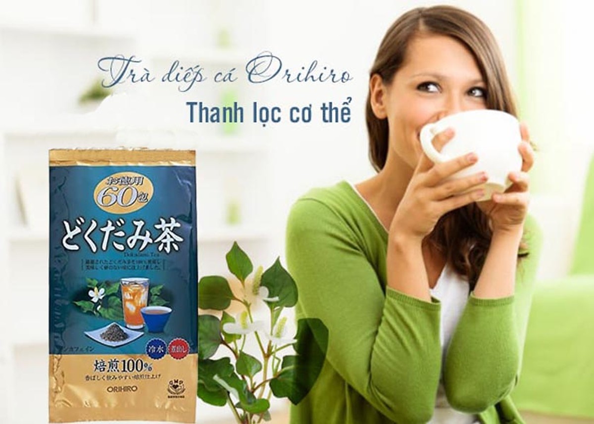 Combo 2 gói trà diếp cá mát gan, giải độc Orihiro gói 60 túi Nhật Bản + Tặng Gói Trà Sữa Matcha Macca