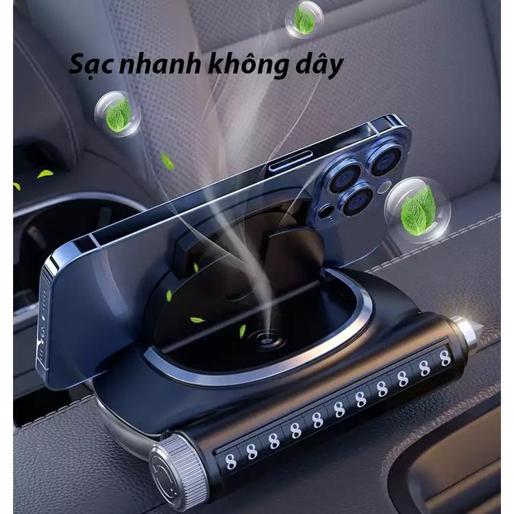 Giá đỡ điện thoại kiêm Sạc nhanh không dây trên xe hơi R100 - khử mùi với hương nước hoa