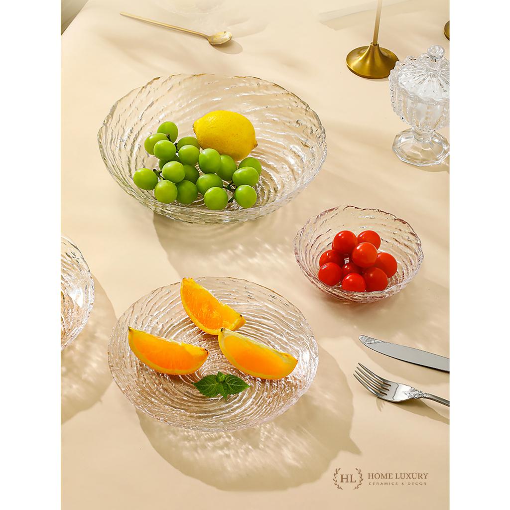Bát đĩa vân nham thạch | Tô dĩa thủy tinh Borosilicate vân xoáy Decor chịu nhiệt họa tiết đá dùng trong lò vi sóng