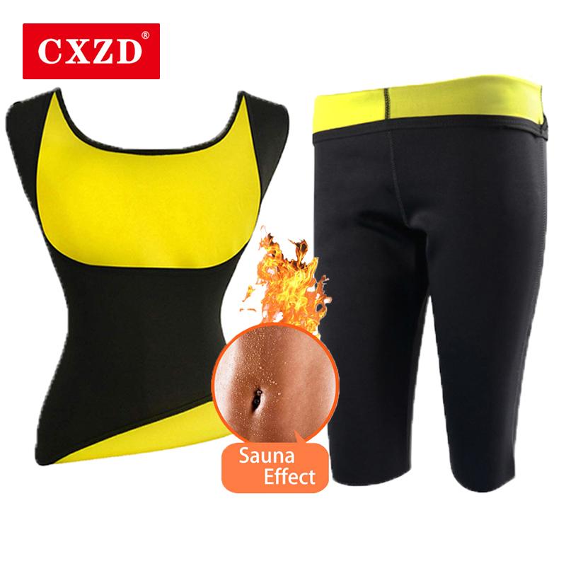 CXZD Neoprene Mồ Hôi Xông Hơi Cơ Thể Shapers Áo Vest + Quần Eo Tập Giảm Béo Áo Định Hình Siêu Giảm Cân Điều Khiển Quần