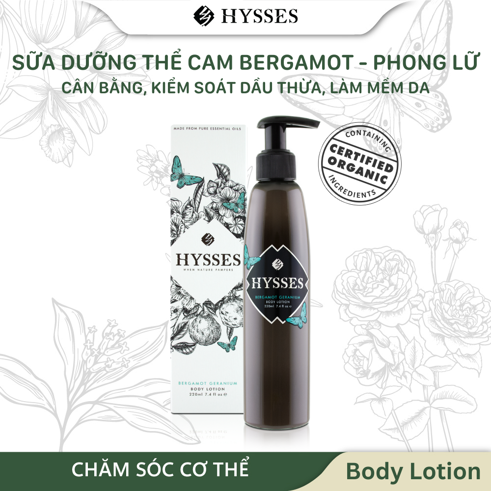 Sữa Dưỡng Thể Cao Cấp Hysses Body Lotion Giúp Lưu Thông Máu, Dưỡng Ẩm Cho Da Khô Với Tinh Dầu Cam Bergamot và Hoa Phong Lữ Hữu Cơ Tự Nhiên