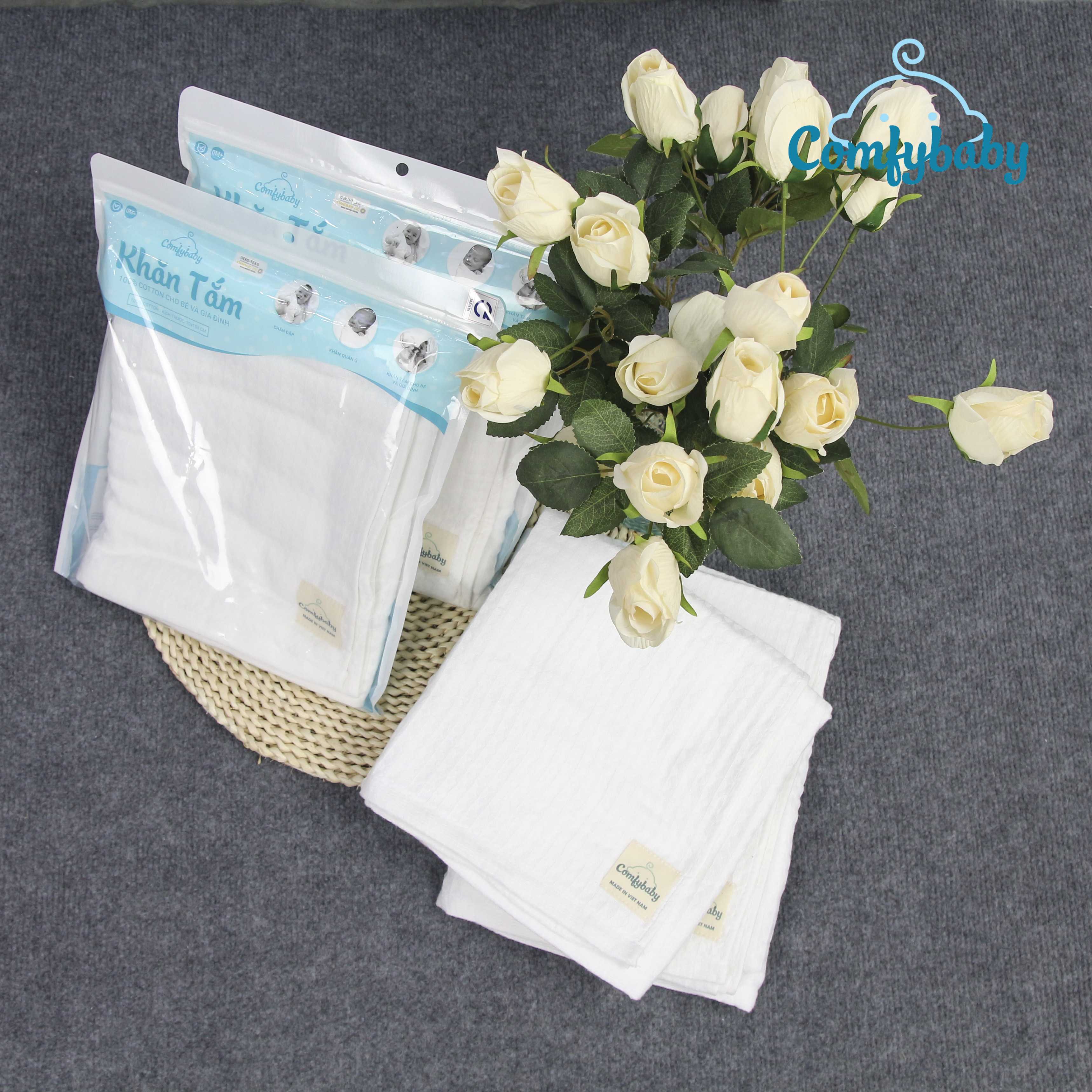 Made in Việt Nam - Khăn tắm đa năng 100% Cotton cho bé và gia đình kích thước 70*100cm Comfybaby