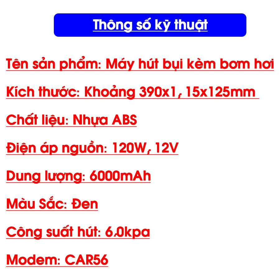 Máy bơm lốp ô tô xe hơi kèm hút bụi cầm tay dùng pin sạc thông minh CAR VIET NAM