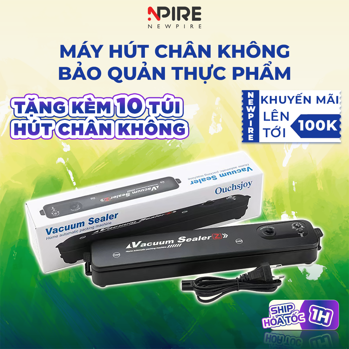 Máy Hút Chân Không Bảo Quản Thực Phẩm Vacuum Sealer Mini Cao Cấp, Tự Hàn Miệng Tiện Dụng Tặng Kèm Túi Hút