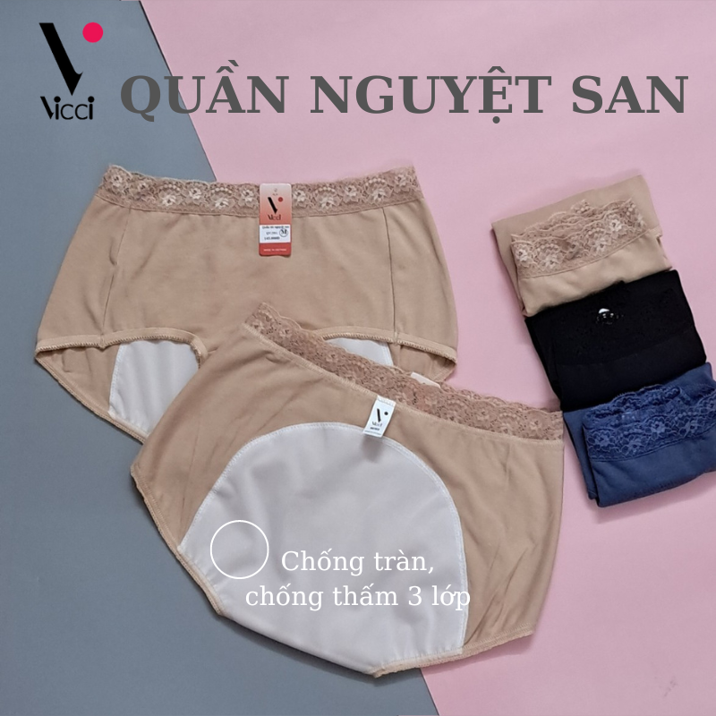 Quần lót nữ chống tràn nguyệt san vải cotton thoáng khí, cạp cao Vicci QV.NS1 mềm mại, kháng khuẩn khử mùi