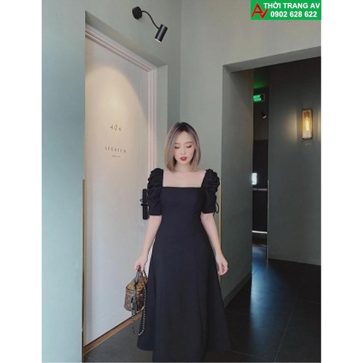 AV6444 - Đầm xòe cổ vuông tay lỡ rút dây