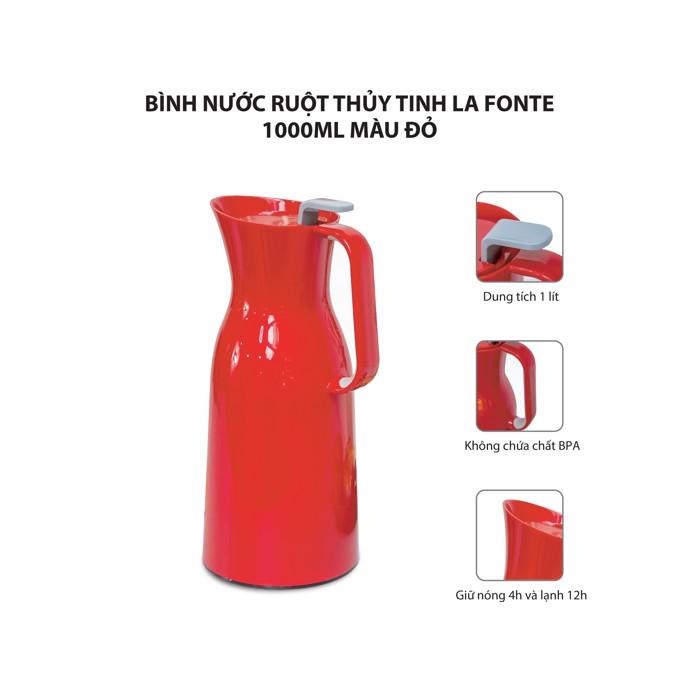 Bình Nước Ruột Thủy Tinh La Fonte 1000ml Màu Đỏ / Màu Trắng