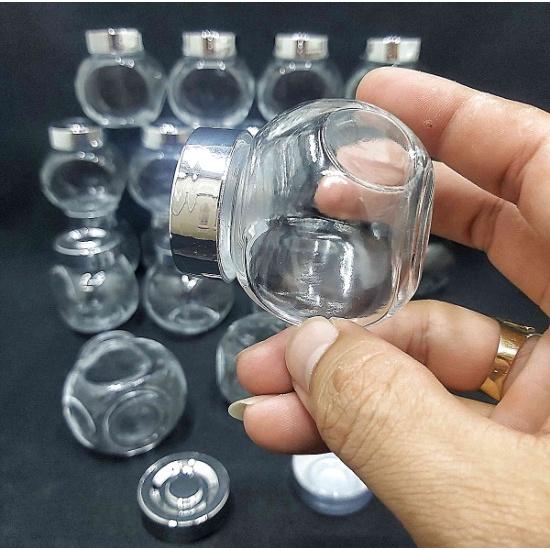 Combo 12 lọ thủy tinh nhỏ 50ml mẫu Tròn Dẹt kiểu Nghiêng - nắp nhựa màu bạc - hũ nhỏ đựng mật ong, sữa ong chúa