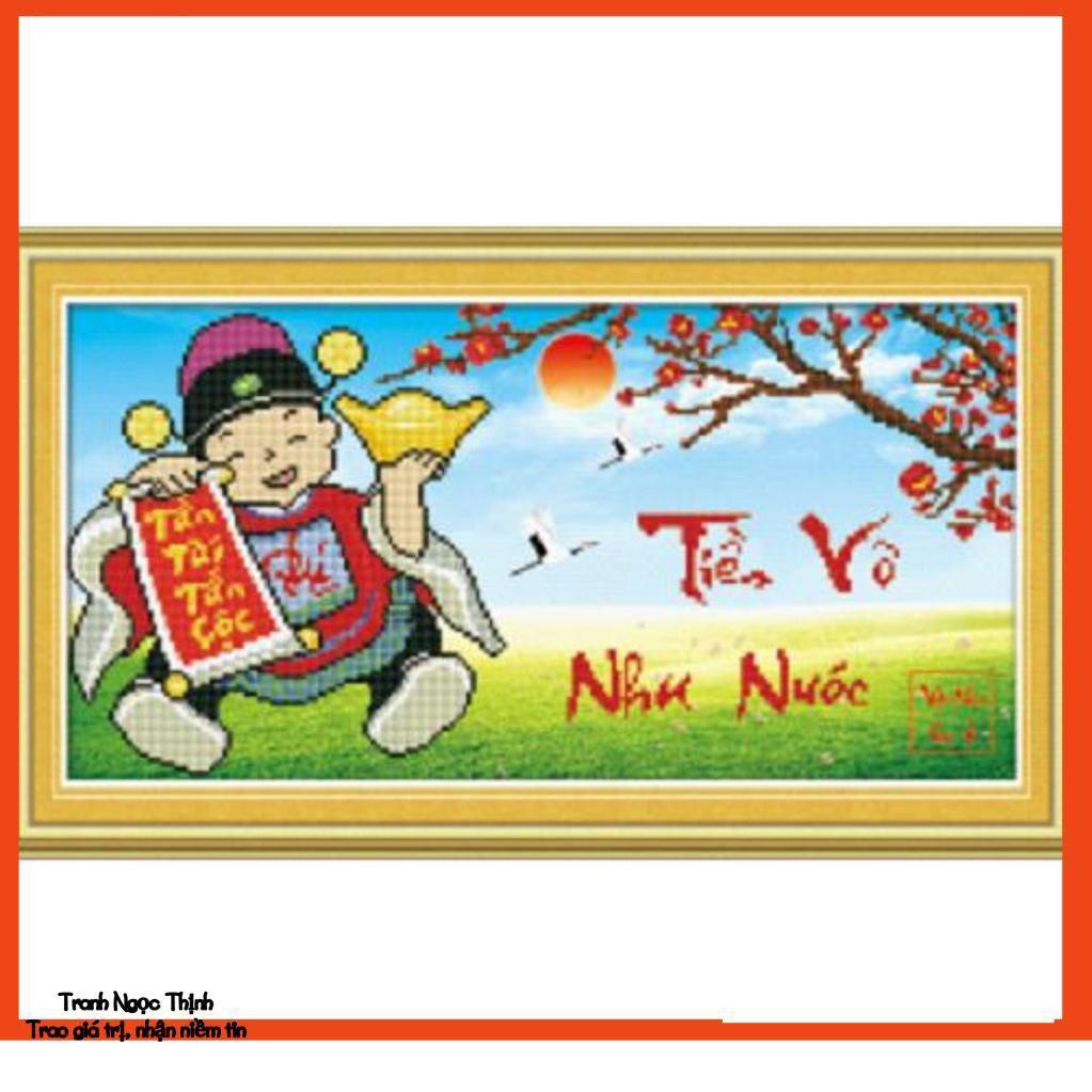 Tranh đính đá cao cấp thần tài tiền vô như nước H937- KT: Tranh: 63x36Cm