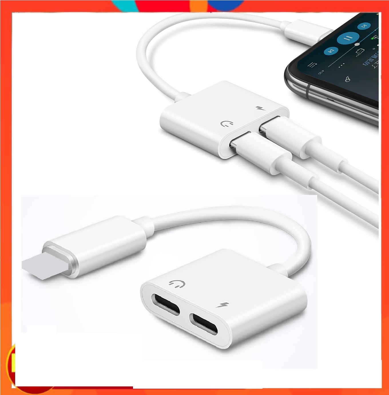 Cáp chuyển đổi tai nghe 2 đầu vừa sạc vừa nghe iphone ipad - jack chuyển đổi tai nghe từ light.ning sang 2 cổng