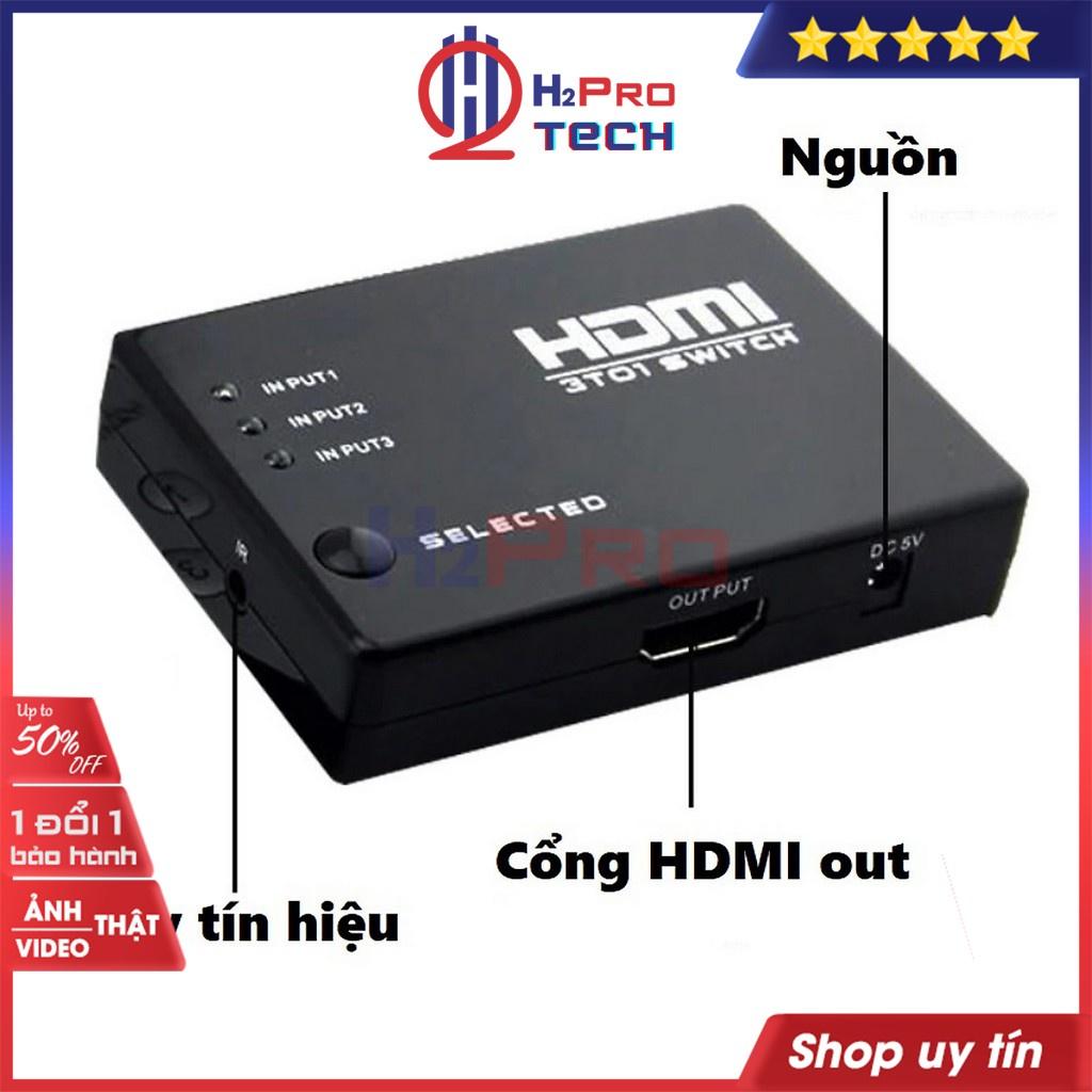 Bộ gộp HDMI 3 vào 1 ra, hdmi 3 in 1 out cao cấp, chất lượng cao 2K-4K, có điều khiển, tặng dây IR hồng ngoại-H2pro tech