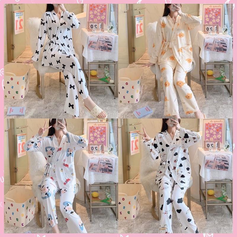 Bộ ngủ pijama kimono mặc nhà chất cotton tăm, đồ ngủ kimono cho bé và mẹ bầu