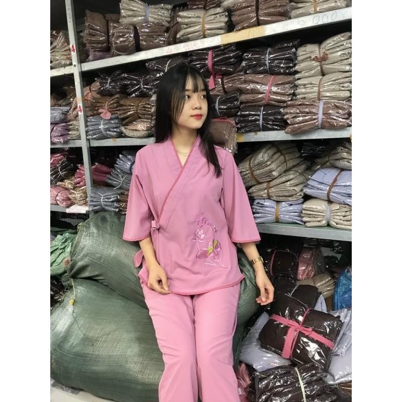 Đồ Lam Đi Chùa Pháp Phục Phật Giáo xéo nhật nơ thêu sen