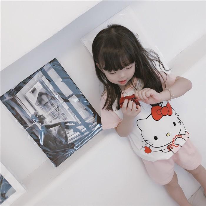 BỘ COTTON MÈO KITTY HỒNG CHO BÉ