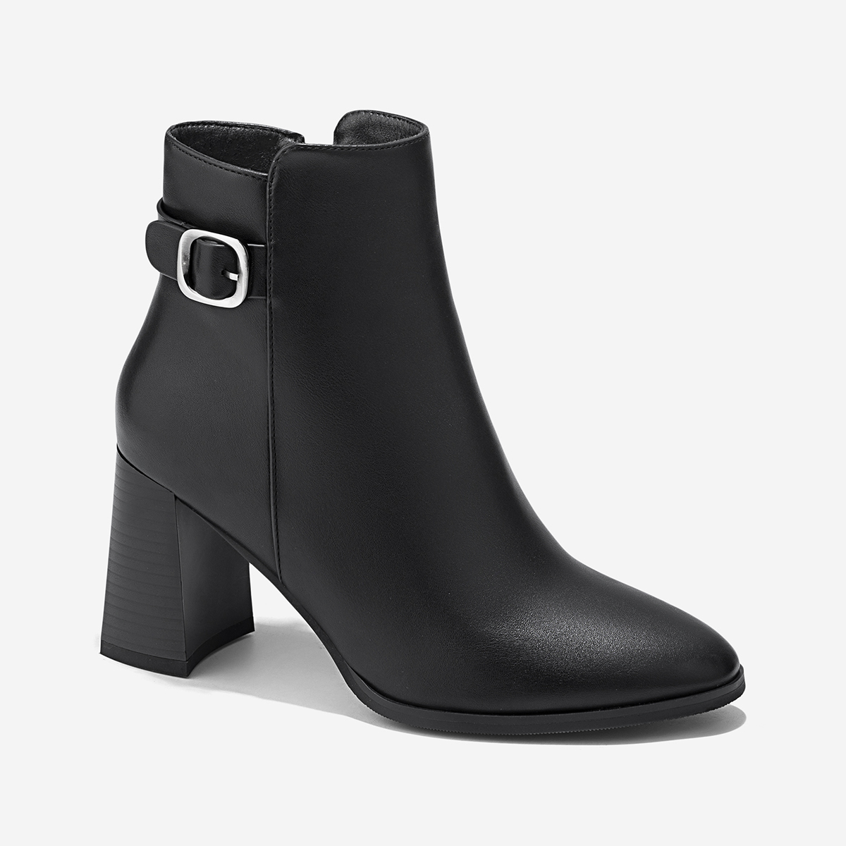 Vascara Giày Ankle Boots Gót Trụ Nhấn Khóa Trang Trí - BOT 0941