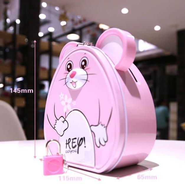 Hộp tiết kiệm hình chuột có khoá sắt cao cấp