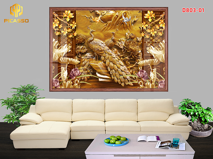 Tranh kính cường lực Chim Công D803 03