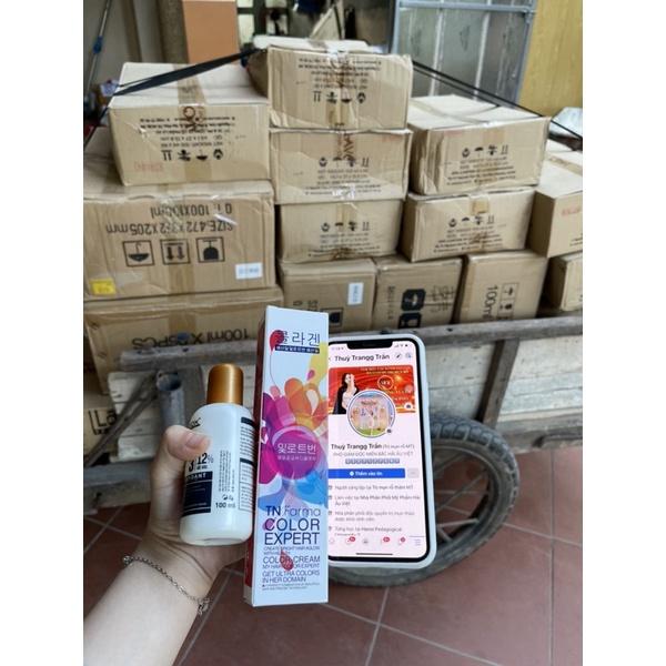 Thuốc nhuộm tóc nâu đỏ kèm oxi và gang tay