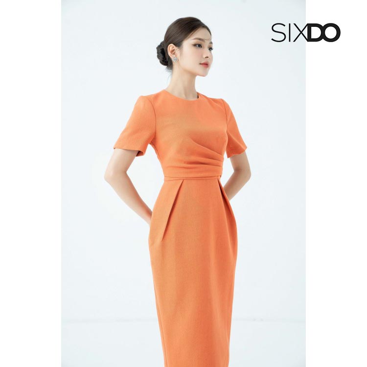 Đầm ôm midi xếp ly eo thời trang SIXDO - M