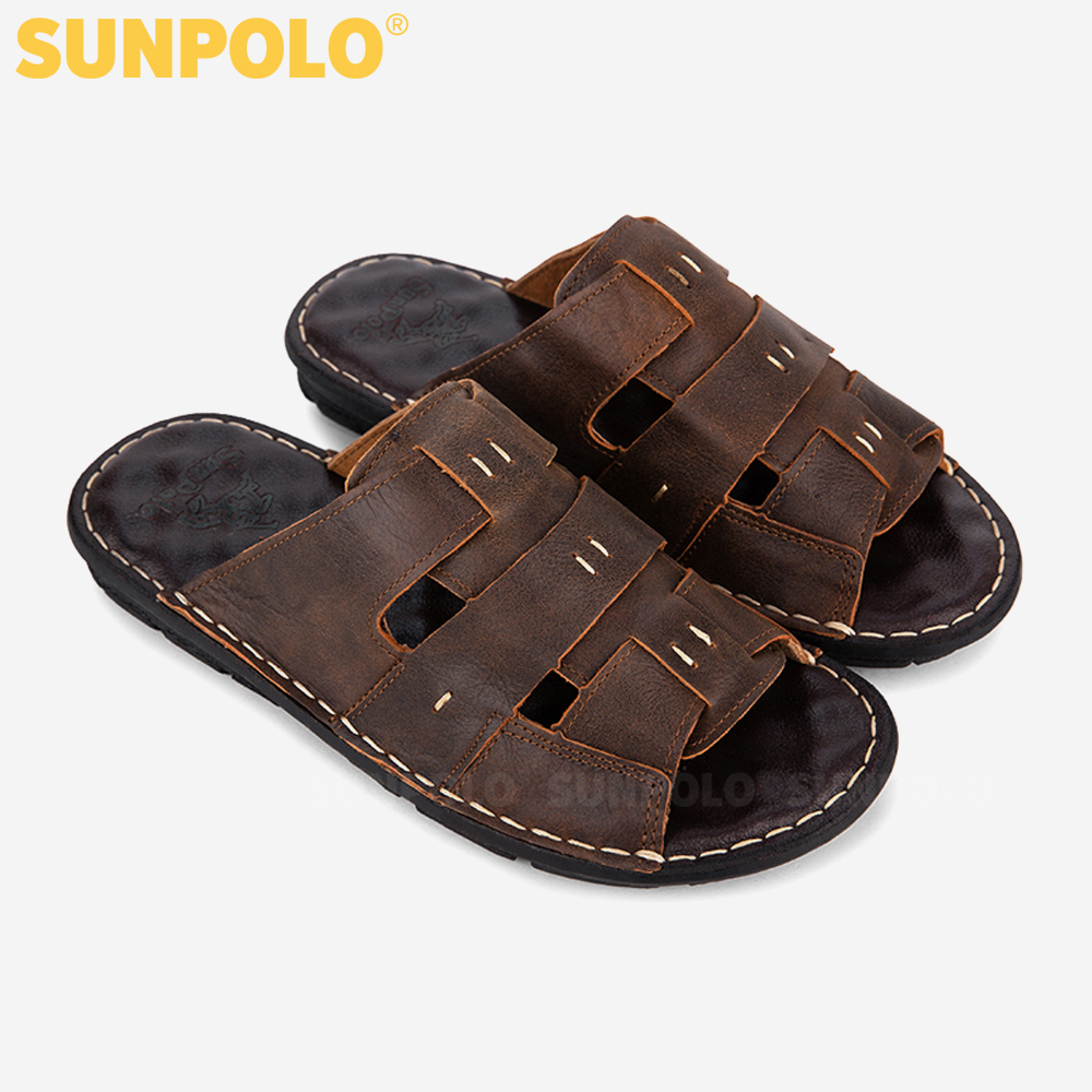 Dép Nam, Dép Quai Ngang Da Bò SUNPOLO AQN013 Mềm mại