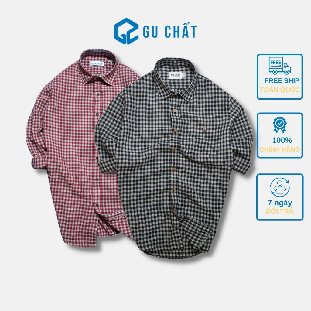 Áo Sơ Mi Dài Tay Caro GU CHẤT, Vải Cotton Siêu Thoáng Thời Trang Nam Cao Cấp GUSM15C