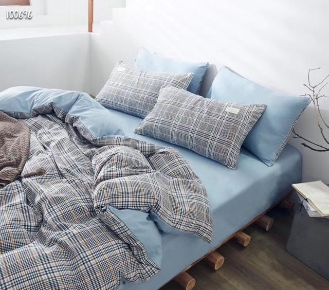 Set Ga Gối Cotton TiCi Kẻ Hàng Nhập Khẩu Cao Cấp 4 Món