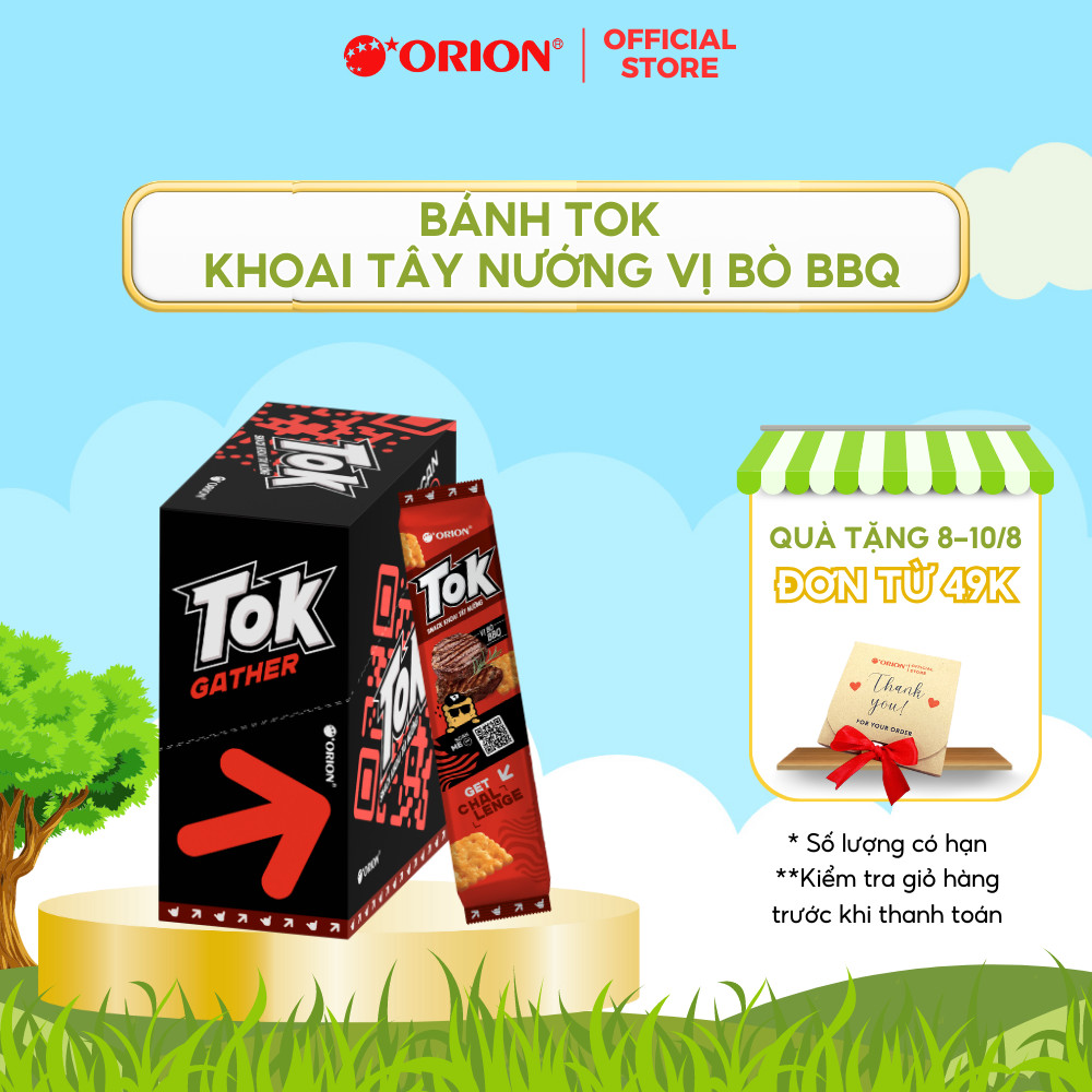 Hộp 10 gói Bánh Khoai Tây Nướng TOK Orion vị BÒ BBQ 365g (36.5g x 10 gói/hộp)