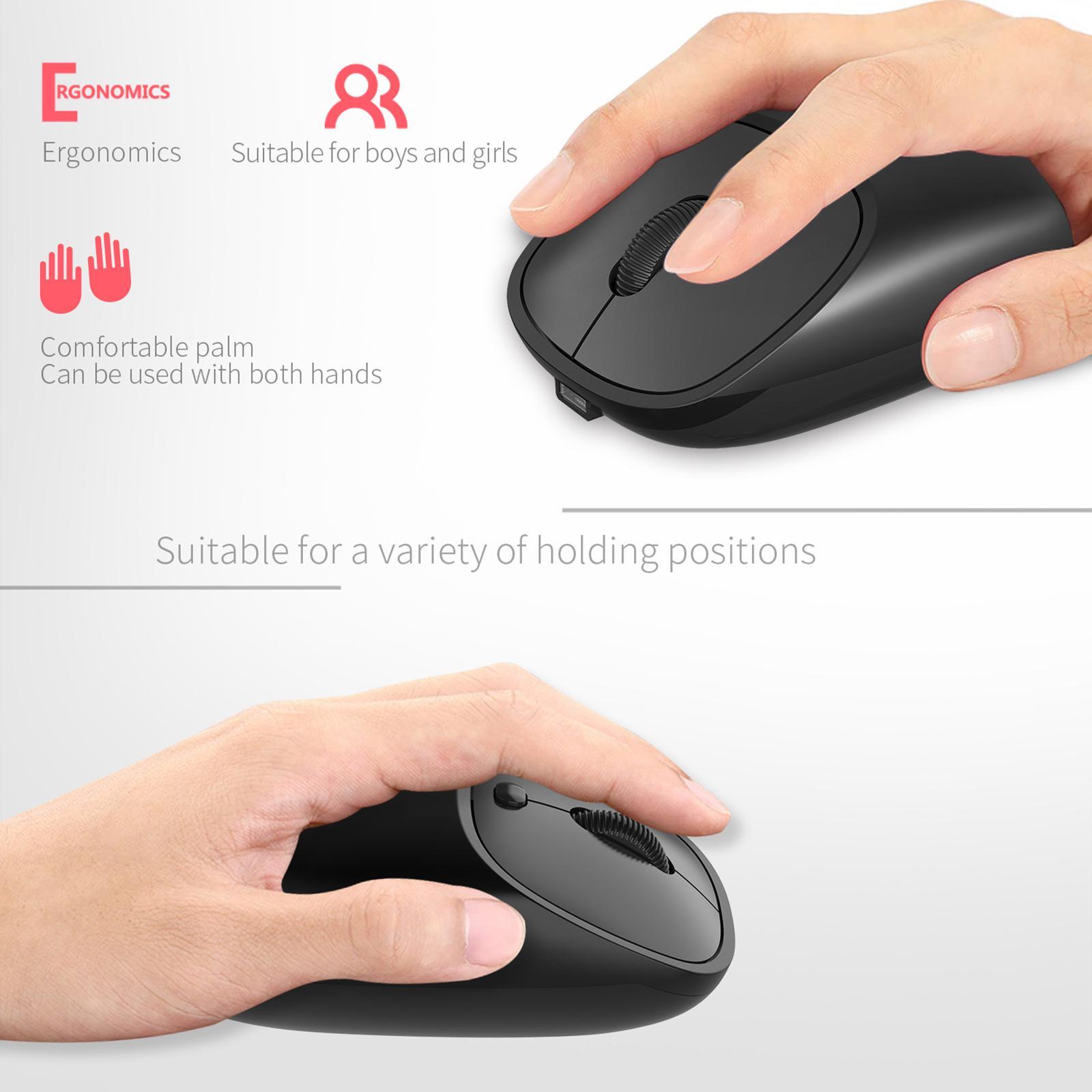 2.4G Wireless Mouse Rechargeable Mice w/USB Receiver 1200/1600/2400DPI Black