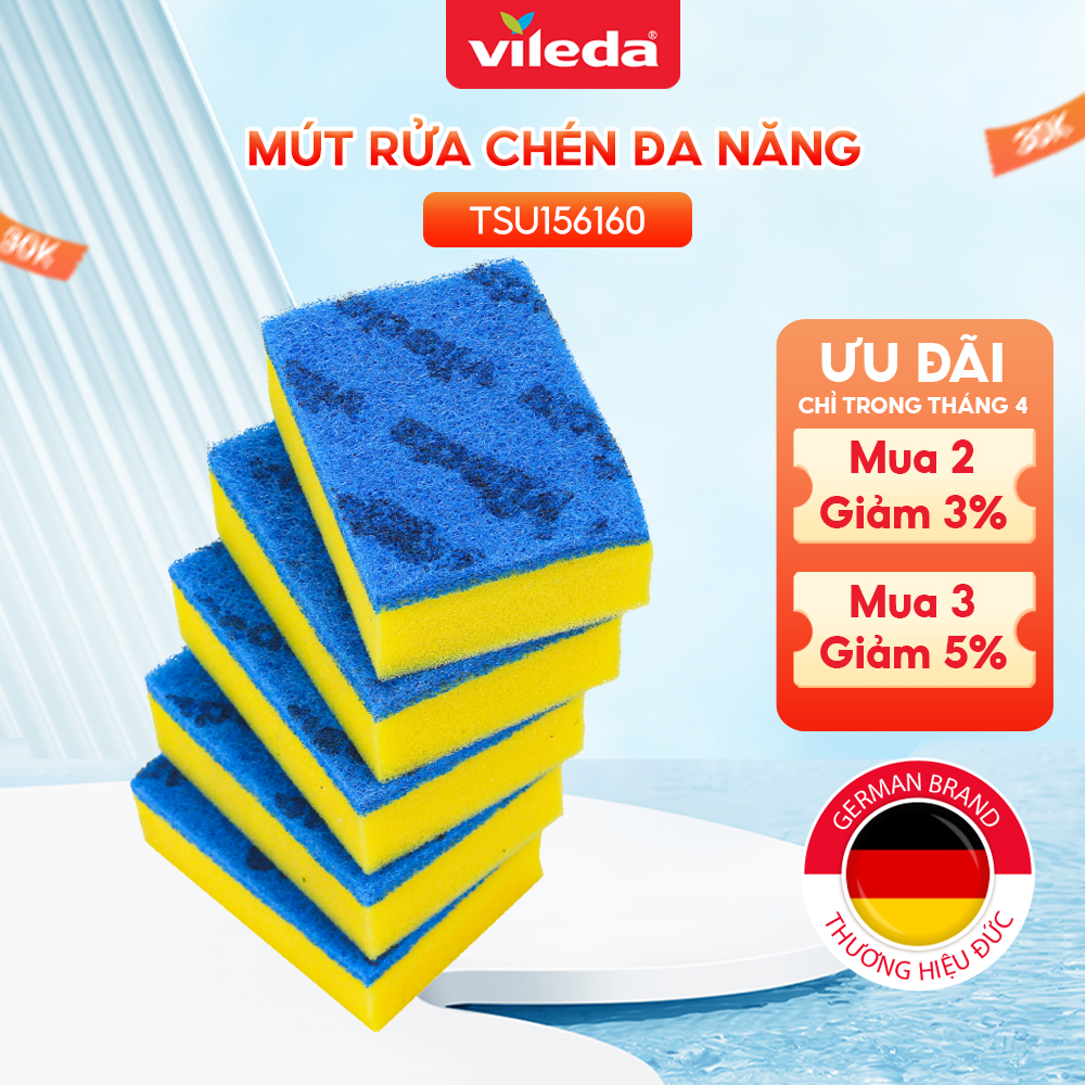 Miếng rửa chén chống xước VILEDA loại có mút, gói 5 miếng - TSU156160