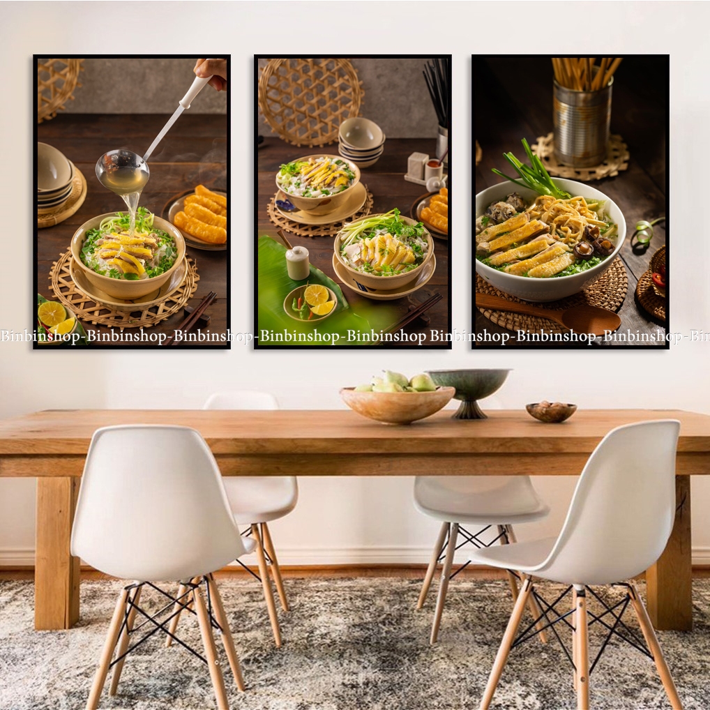 (CÓ ẢNH THẬT) Tranh treo tường trang trí decor quán phở gà 2 bo viền tranh tặng kèm đinh treo