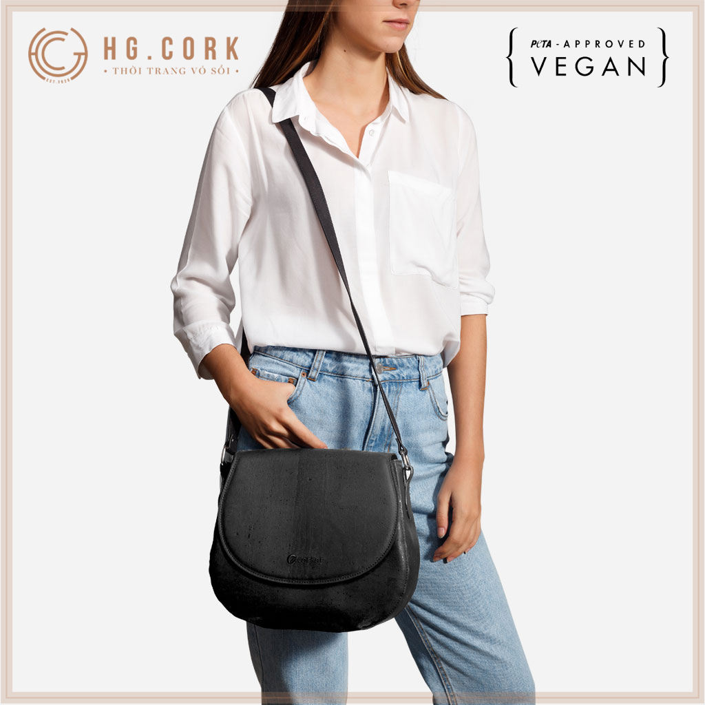 Túi Đeo Chéo Nữ Cao Cấp - SADDLE BAG - HGcork Corkor CK246 - Vật liệu da cork thực vật thuần chay - Sản phẩm Handmade, Sản xuất tại Bồ Đào Nha