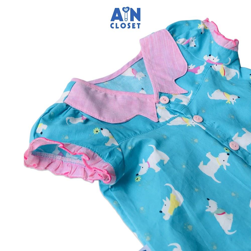 Bộ quần dài áo tay ngắn bé gái họa tiết Cún xanh cotton - AICDBGNDCLZZ - AIN Closet