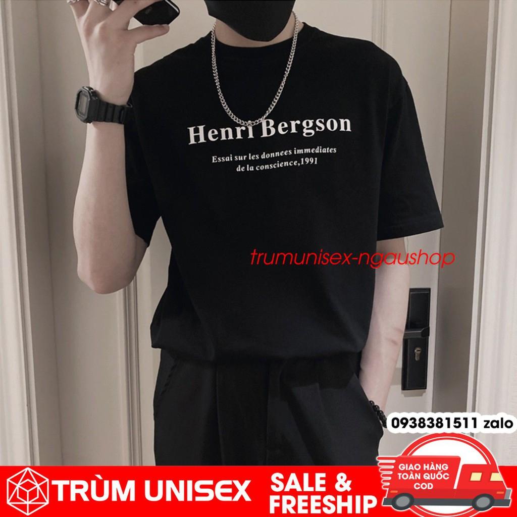 Áo thun unisex áo phông nam rộng HENRI.BERGSON kèm áo thật vải cotton đen trắng Trùm Unisex