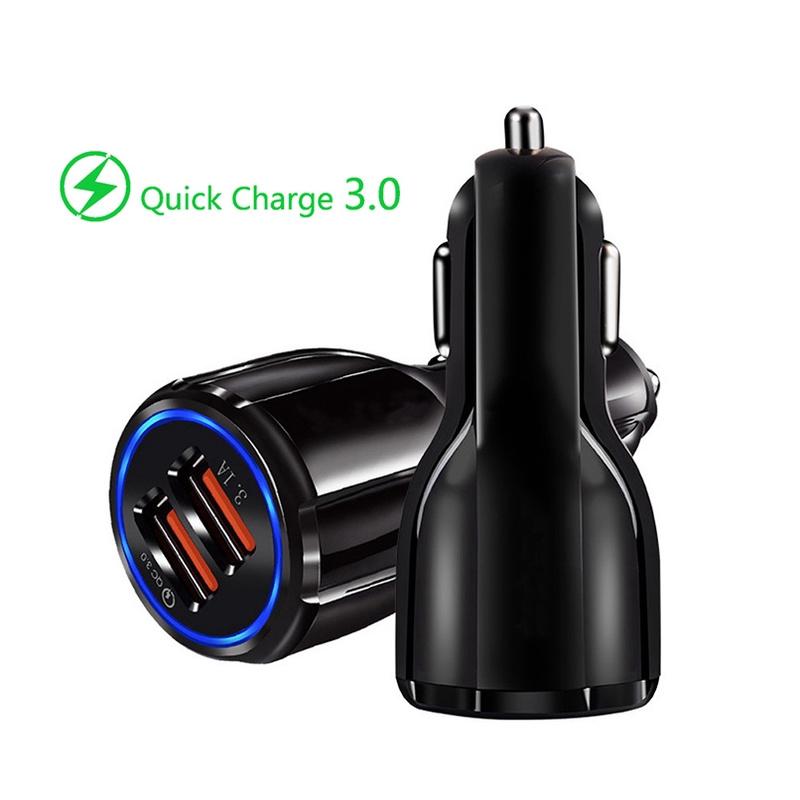 Tẩu sạc nhanh QC 3.0 hai cổng USB dùng trên xe hơi dành cho điện thoại Micro USB Type C iPhone