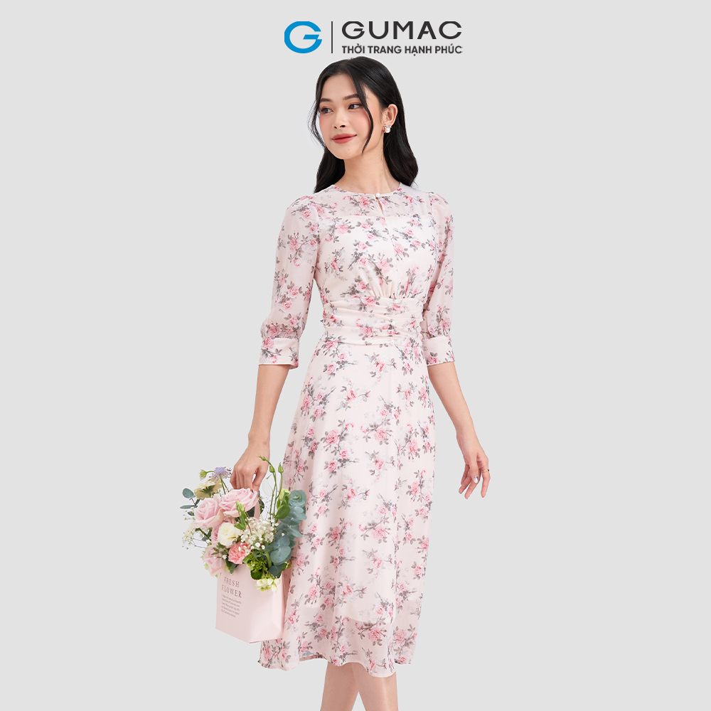 Đầm xếp nhún eo GUMAC DD03006