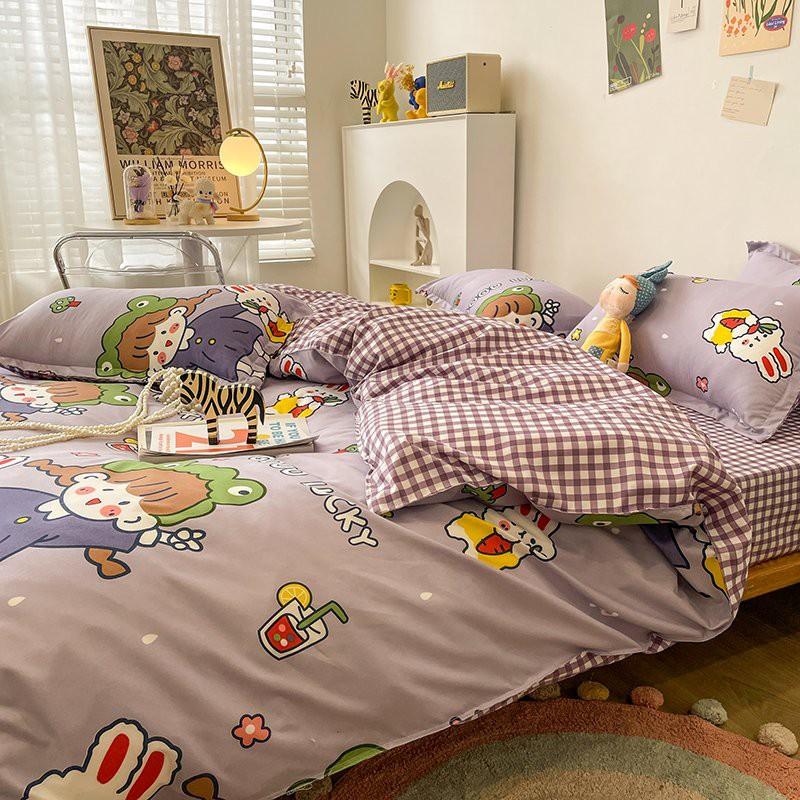 Bộ chăn ga gối Cotton poly M2T Bedding Cô bé áo tím, vỏ chăn mền, drap nệm và 2 vỏ gối