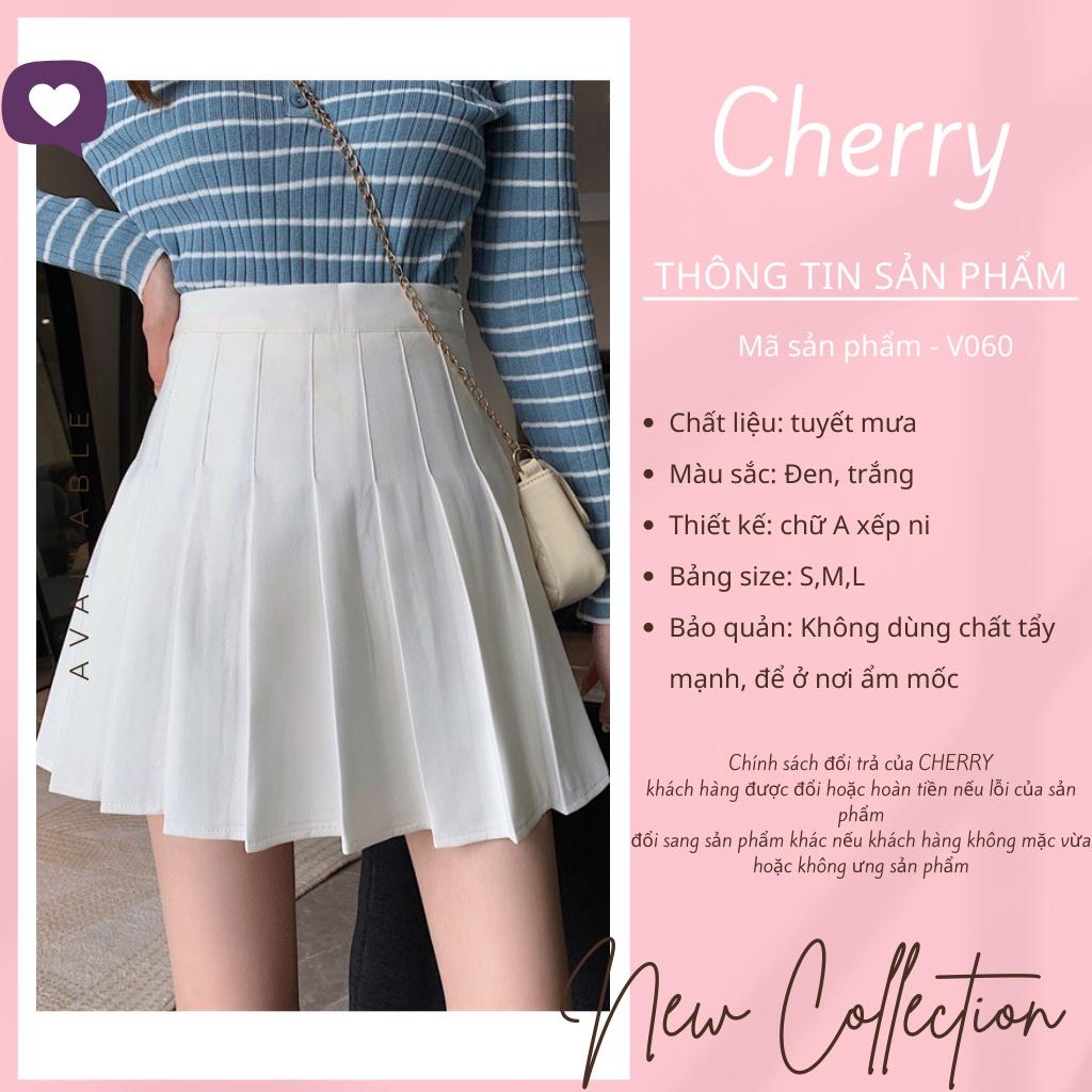 Chân váy xếp ly chữ a CHERRY chân váy ngắn xếp li chữ a kiểu xòe, váy xếp ni phong cách tennis lưng cao V060