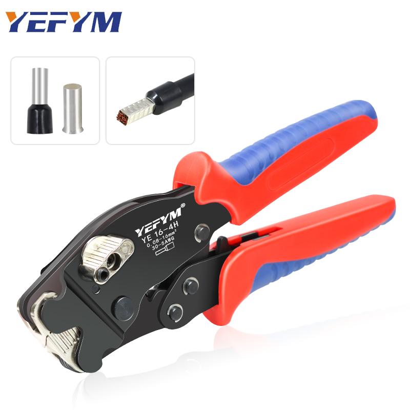 Ferrule Crimping Tool ye 16-4h thiết bị đầu cuối hình ống 0,08-16mm²/30-5awg kìm mini điều chỉnh núm để kiểm soát kẹp điện yefym