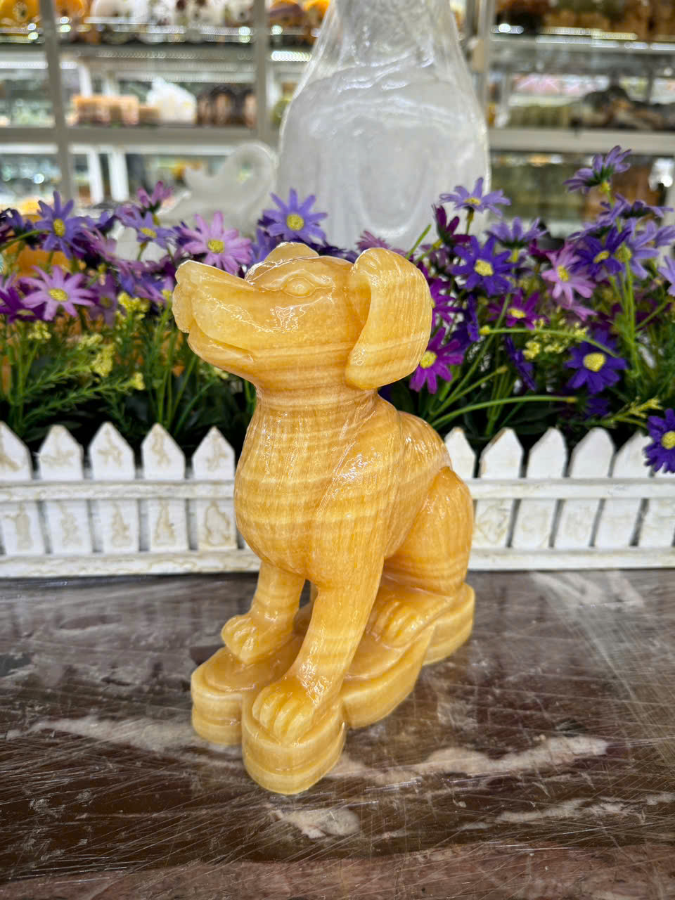 Tượng con chó giáp phong thủy đá ngọc hoàng long trang trí phòng khách, bàn làm việc - Cao 20 cm