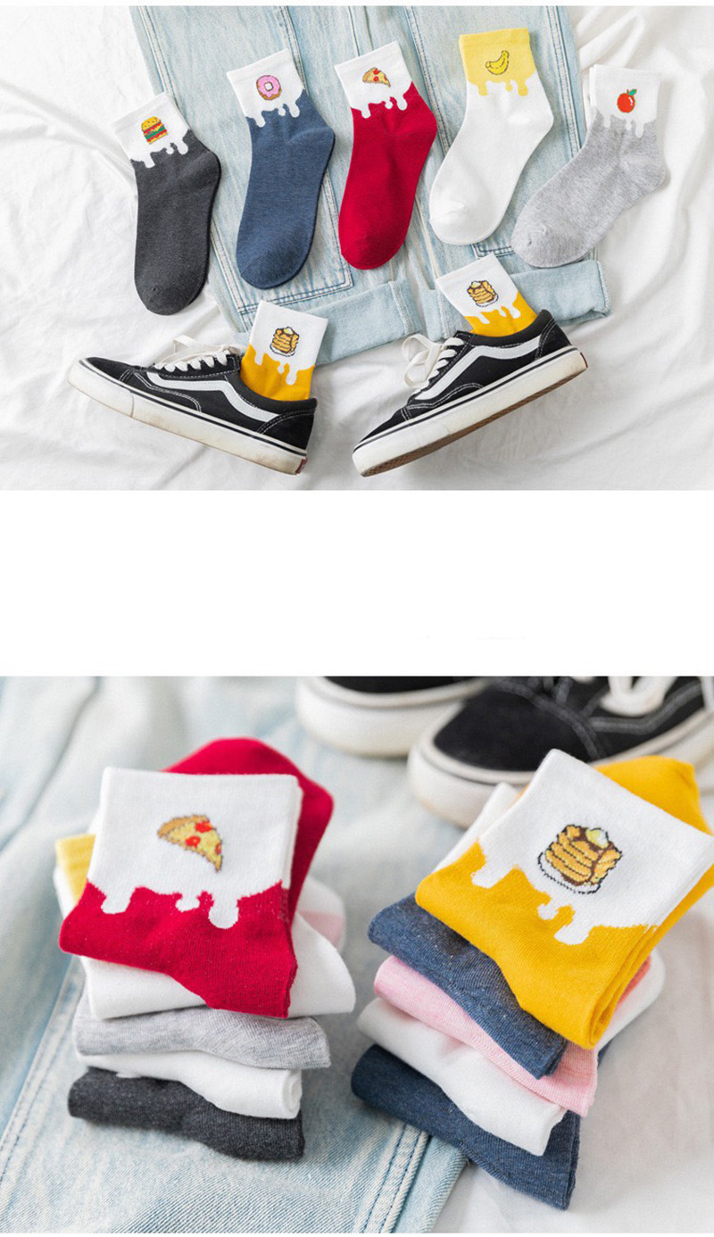 Set 5 Đôi Tất Dáng Dài In Hình Các Món Ăn Ngộ Nghĩnh Tone Màu Dịu Mát TN36