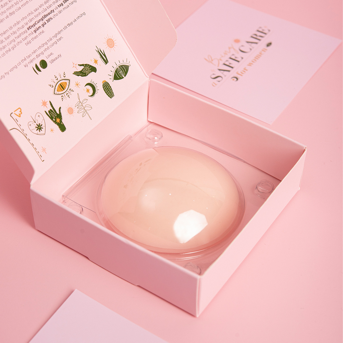Miếng dán ngực silicon nhiệt tự thân Sbeauty , chai dung dịch vệ sinh cao cấp tặng kèm dây thun đàn hồi