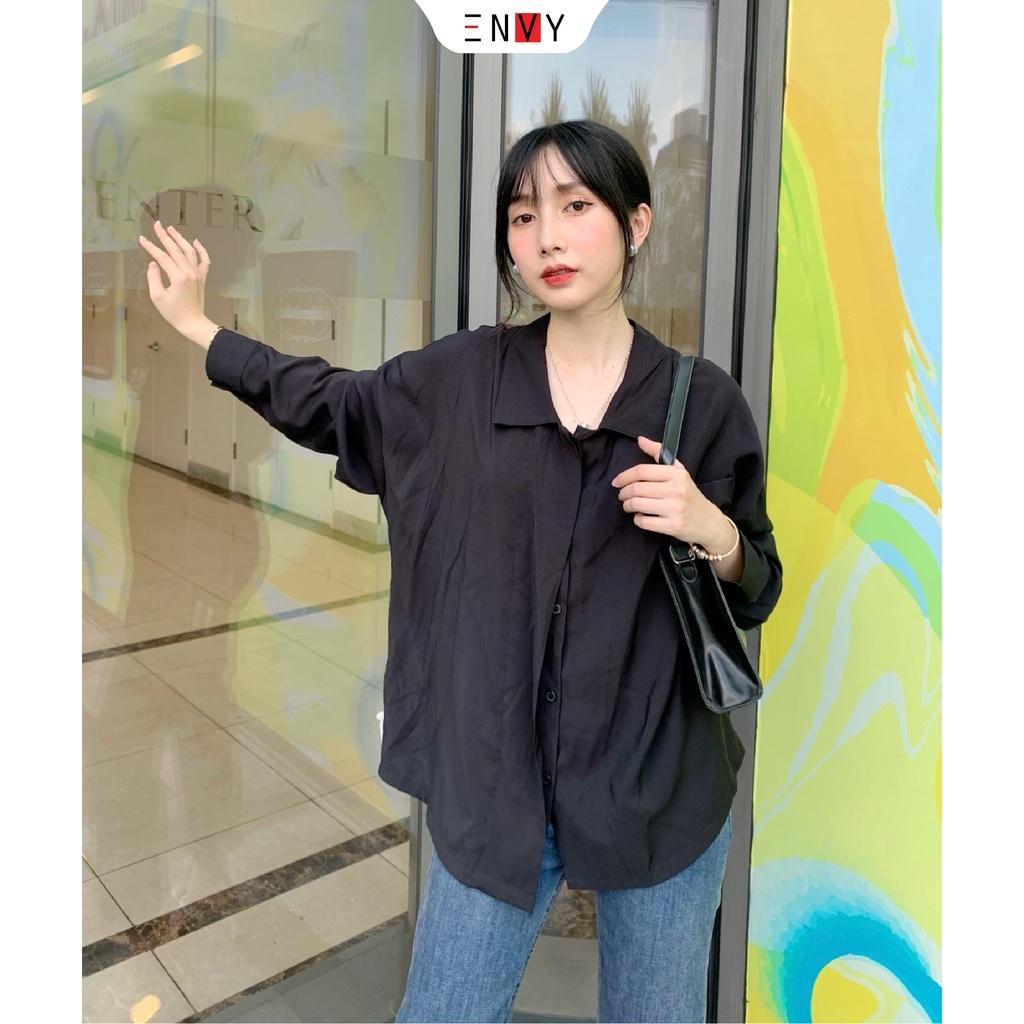 Áo sơ mi tơ dáng suông ENVY S177 khuy nút kiểu