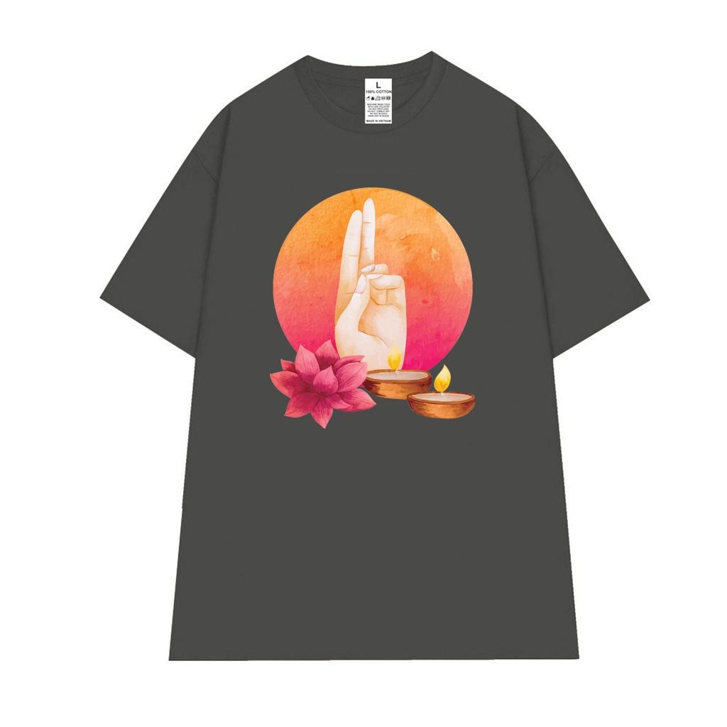Cao cấp - Áo thun oversize hình thủ ấn Prana họa tiết hoa sen ánh nến đánh thức năng lượng bên trong Mudra shirt BND555