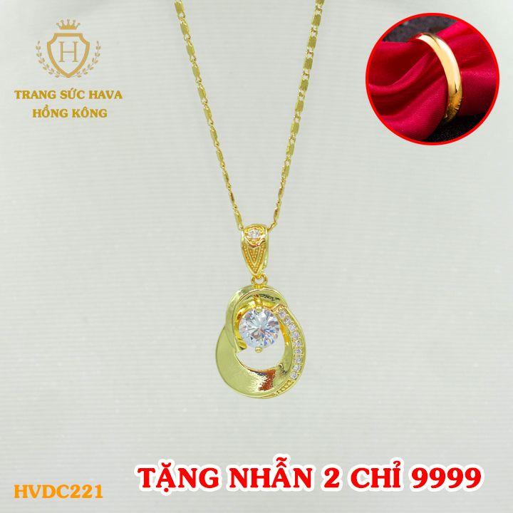 Dây Chuyền, Vòng Cổ Nữ Mặt Đính Đá Xi Mạ Vàng Non Cao Cấp - Trang Sức Hava Hong Kong - HVDC221