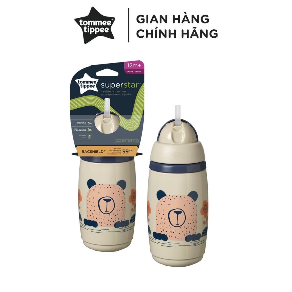 Bình uống nước giữ nhiệt có ống hút kháng khuẩn chống tràn, chống sặc Tommee Tippee SuperStar, 266ml, cho bé từ 12 tháng – Xám