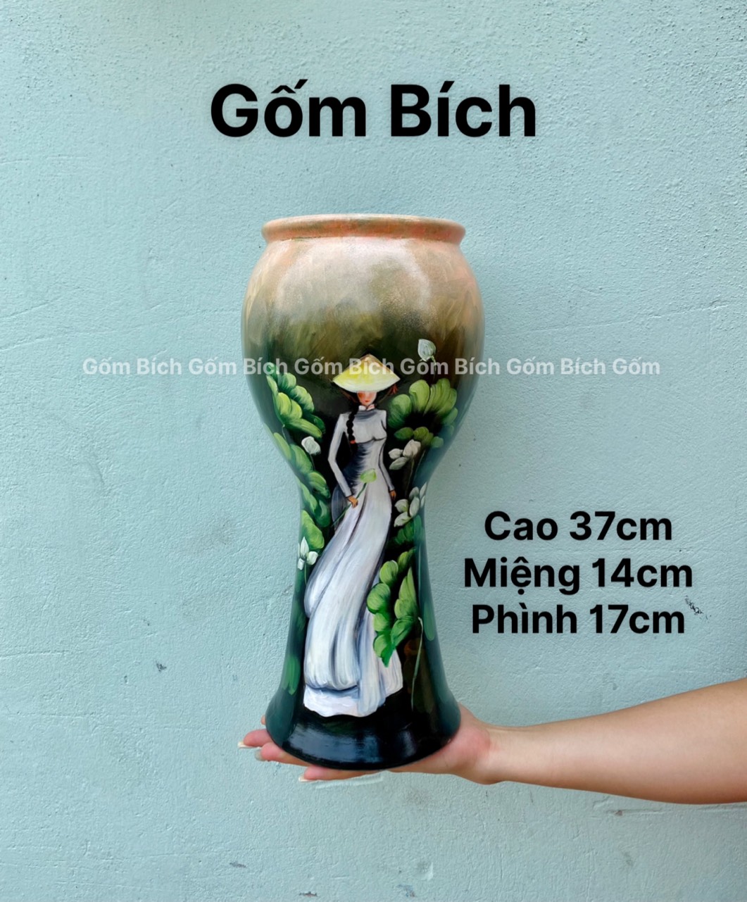 Bình Hoa Gốm Lọ Hoa Tím Vẽ Sơn Cô Gái 3D Gốm Sứ Bát Tràng