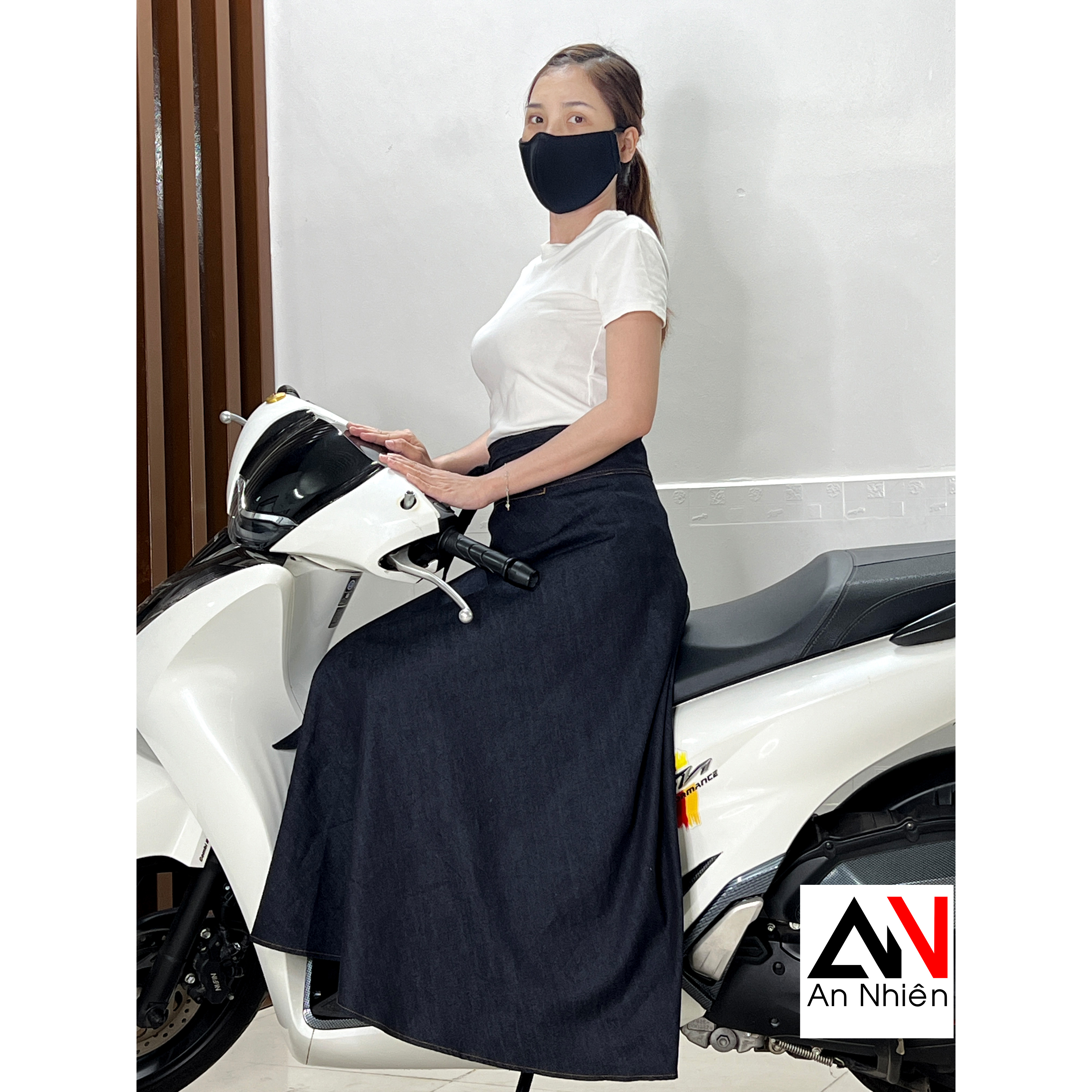 váy chống nắng cột dây chất liệu jean free size eo dưới 100cm
