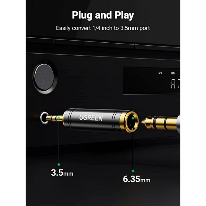 Đầu Jack chuyển Audio 3.5 đực sang 6.5 cái Ugreen 60711 AV168 hàng chính hãng